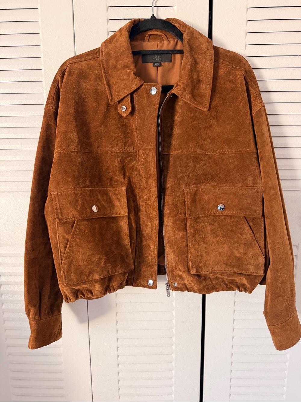 NWOT ZARA 100% LEATHER BOMBER JACKET - Picture 6 of 13